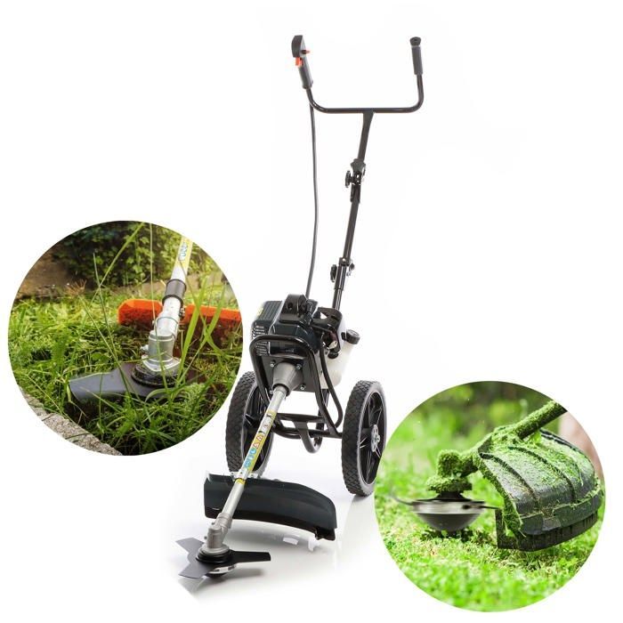 Wiltec 2-in-1 multitool op wielen – 1350 x 390 x 1260 mm – 1,2 liter benzine – 1,9 kW – Grastrimmer/bosmaaier – Tuin