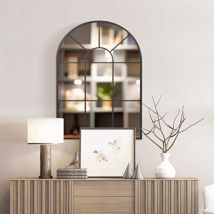 Miroir mural arqué - HOMCOM - verrière arche style industriel cadre métallique salon - métal - 91x60cm - noir