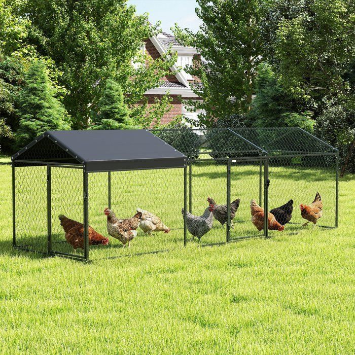 Gallinero exterior PawHut - Cubierta impermeable, 2 puertas laterales, para 3-5 gallinas - Acero - 3x1x1m - Negro