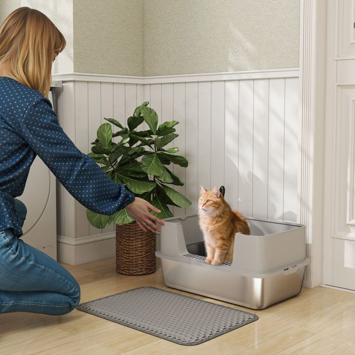 XL stainless steel litter box, large cat litter box, easy to clean, 60.2 x 40.2 x 29.5 cm, grey