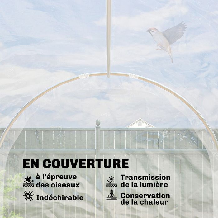 Serre de jardin tunnel - Outsunny - 3 x 2 x 2 m 6 m² avec porte à charnières bâche en PE 150 g/m² pour Légumes Plantes Fleurs