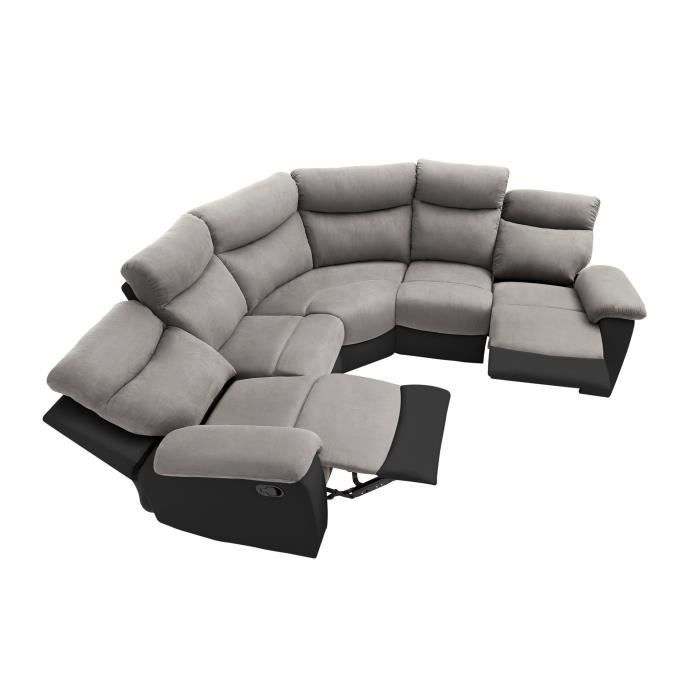 Sofá de canto OSCAR de 5 lugares em tecido bicolor - Cinza/Preto - L238 x P238 x A99cm - LOUNGITUDE