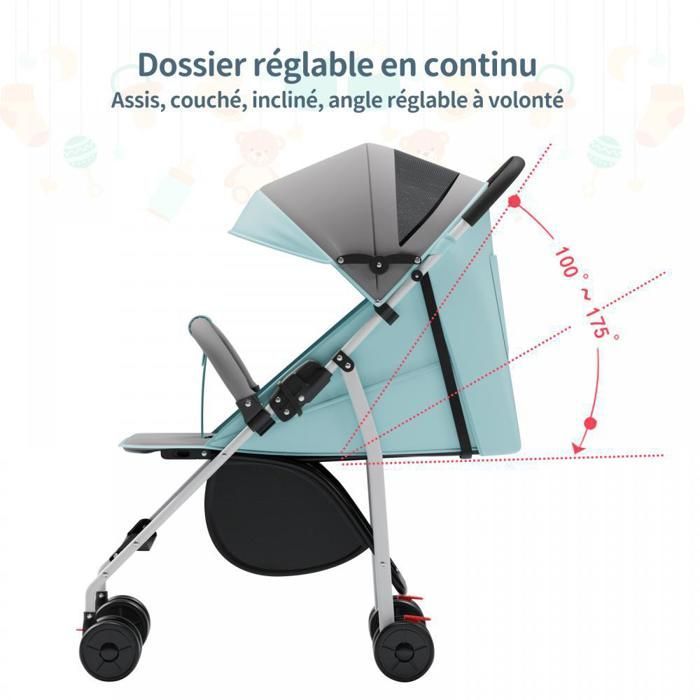 KEDIA Lichtgewicht Babywandelwagen, Reiswandelwagen met Verstelbare Rugleuning, Compacte Wandelwagen