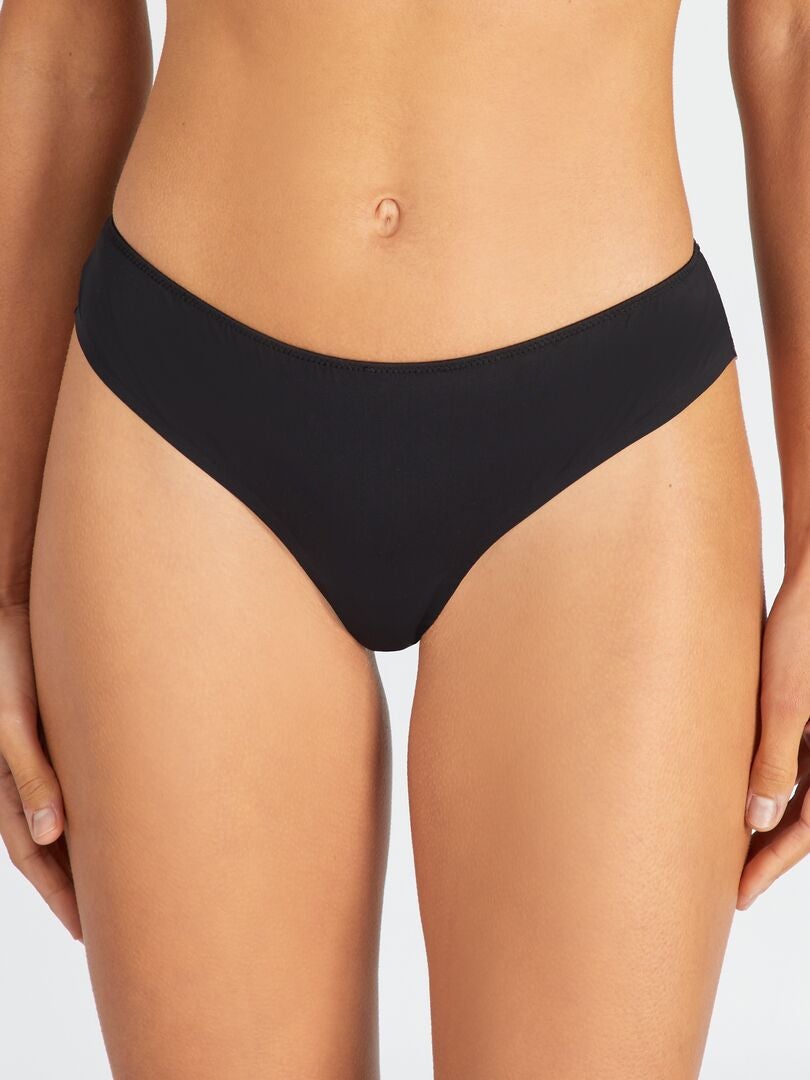 Stringtanga van microvezel en kant - Zwart