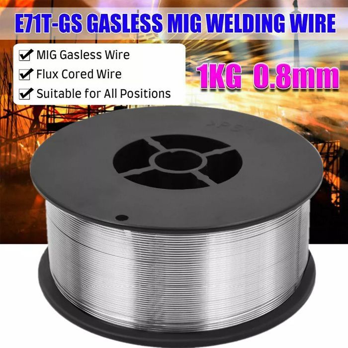 Filo per saldatura MIG senza gas E71T-GS da 0,8 mm, 1 kg, autoprotetto, universale, per tutte le direzioni.