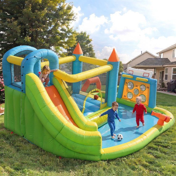 Château gonflable pour enfants - 360x320x200 cm - Coloré - Tissu Oxford - Soufflerie 450W - Toboggan aquatique