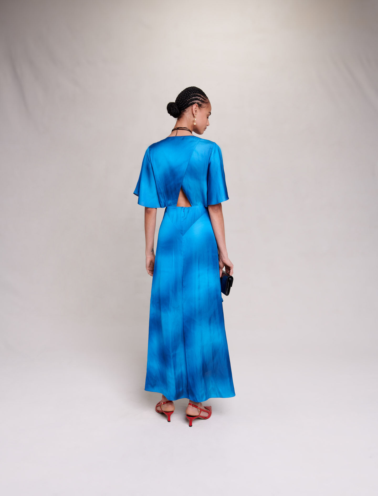 Rochie lungă din satin - Albastră