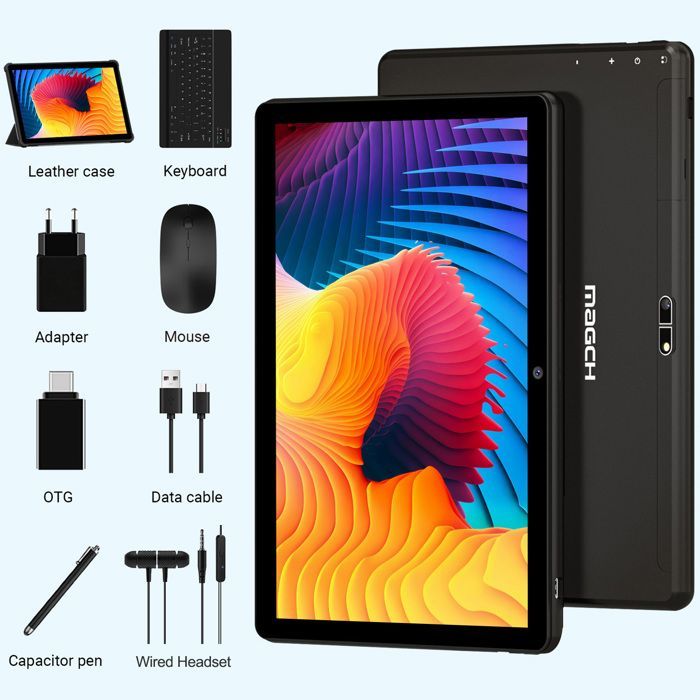 Tablette Tactile 10.1 Pouces MAGCH, Android 14, 36Go+128Go, Octa-Core, 5G Wifi, TYPC-C, 8000mAh, more accessoires-Noir