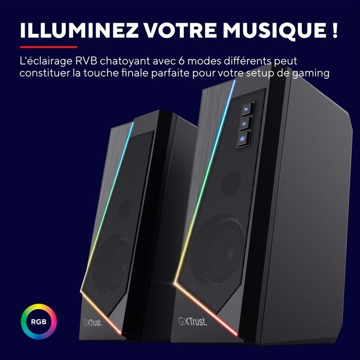 Altavoz para PC gaming Trust Gaming GXT 609 Zoxa RGB, 12 W, alimentación USB, altavoz para ordenador gaming, altavoz de escritorio - Negro