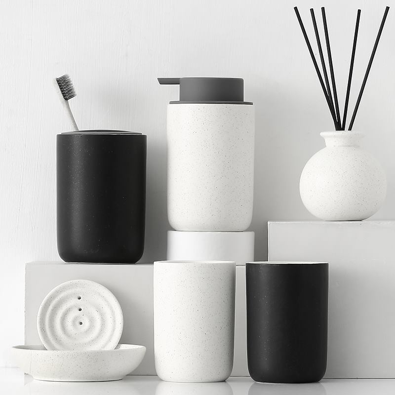 Juego de artículos sanitarios de cerámica de 4/5/6 piezas para baño, juego de lavado de inodoro, artículos sanitarios para el hogar, vaso de enjuague bucal de cerámica para baño