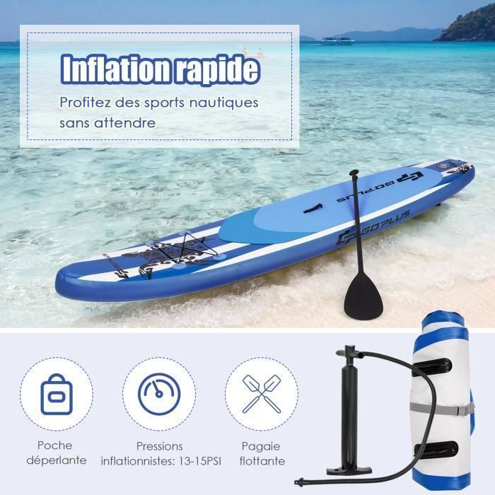 Tabla de paddle surf hinchable COSTWAY para adultos - Kit completo de accesorios - 325x76x15CM - Remo ajustable - Aleta extraíble - Bomba - Mochila - Estilo tortuga