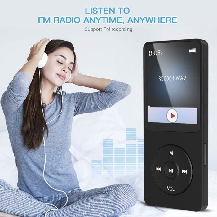 AGPTEK 16GB MP3-speler met hoofdtelefoon, FM-radio, opnamefunctie, e-book, 1,8