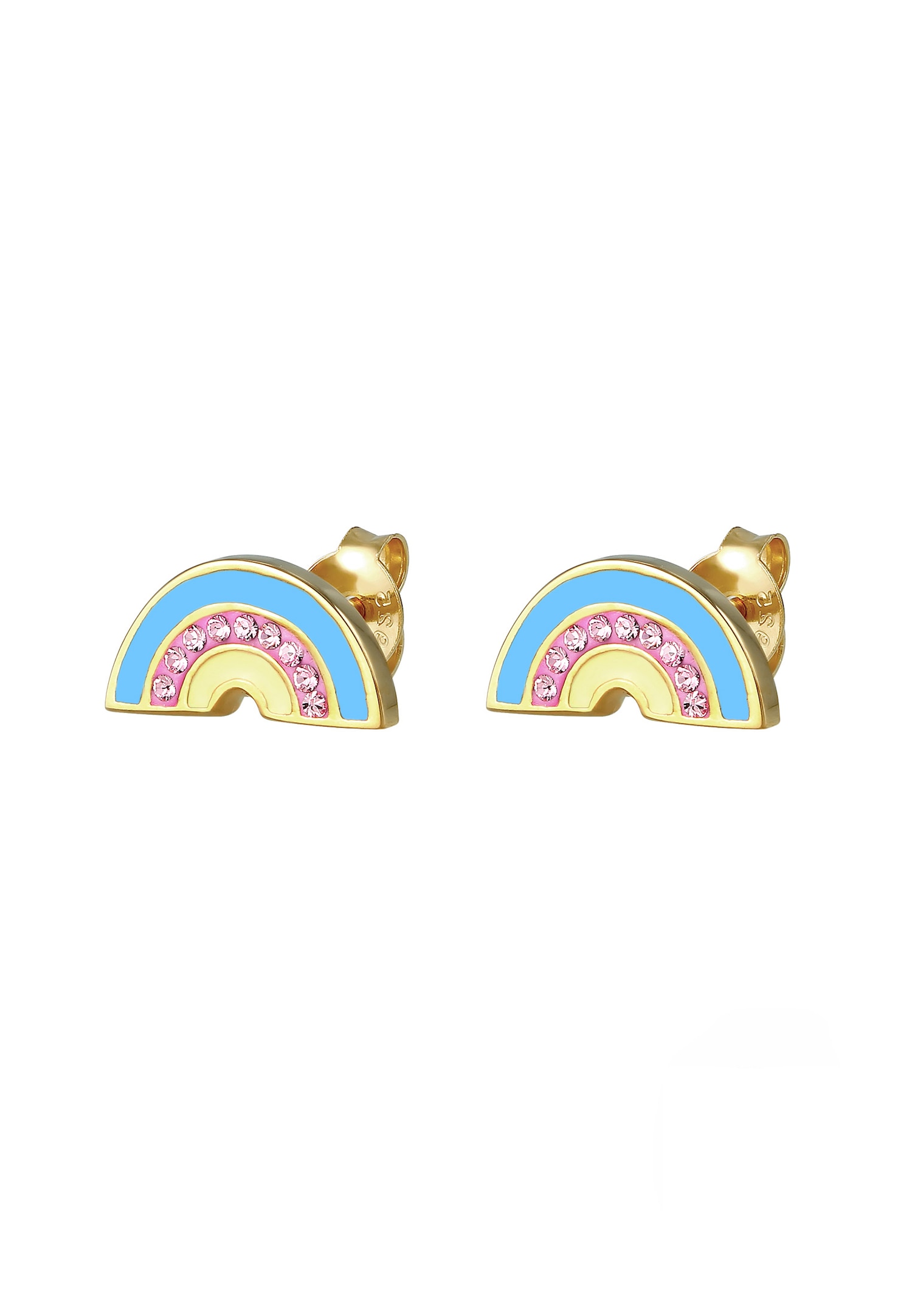 Elli Arc-en-Ciel avec Cristaux Clous d'Oreilles Enfants-Plaqué Or Argent (925/1000)