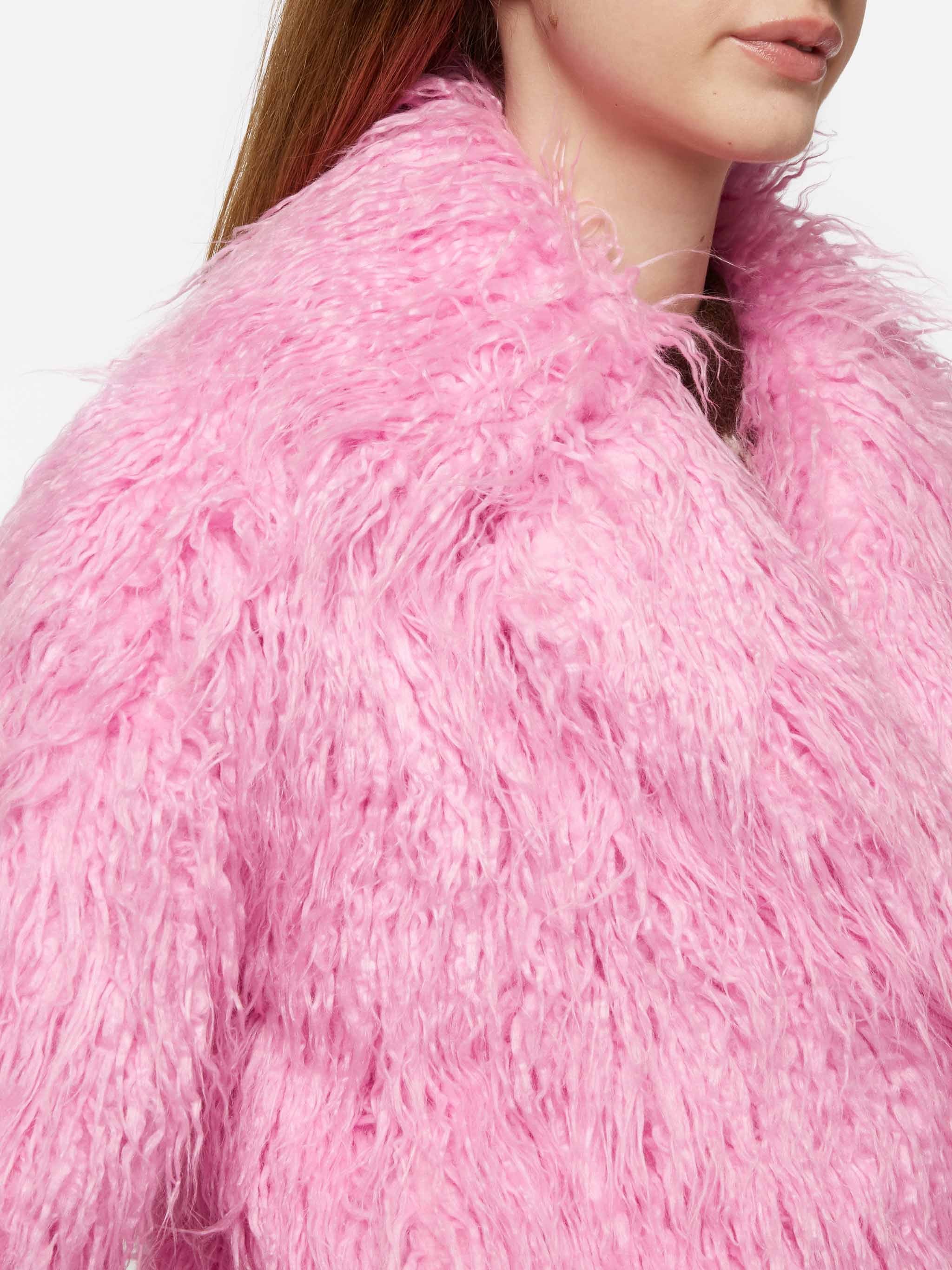 Sully roze korte jas met bontrand