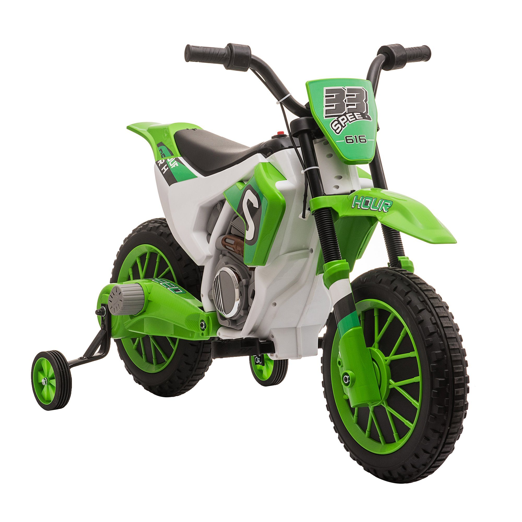 HOMCOM elektrische kindermotor met 2 afneembare zijwielen, geschikt voor kinderen vanaf 3 jaar, draagvermogen 30 kg (1 stuk), inclusief accu en oplader.