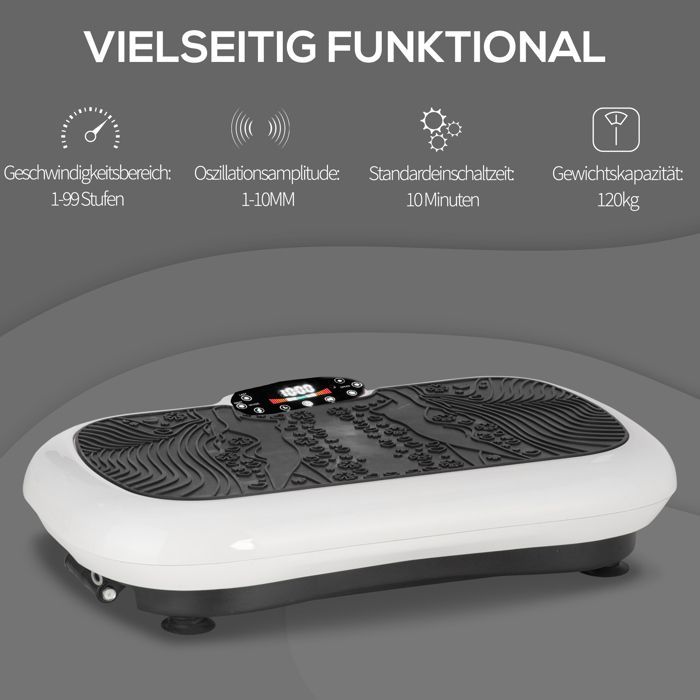 Plataforma vibratoria para fitness, 99 niveles de vibración, 200 W, blanca
