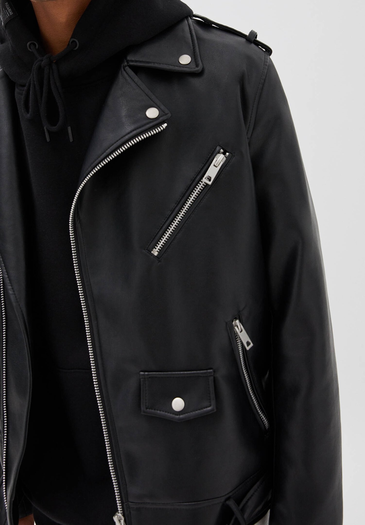 PULL&BEAR Kunstleren jas - zwart