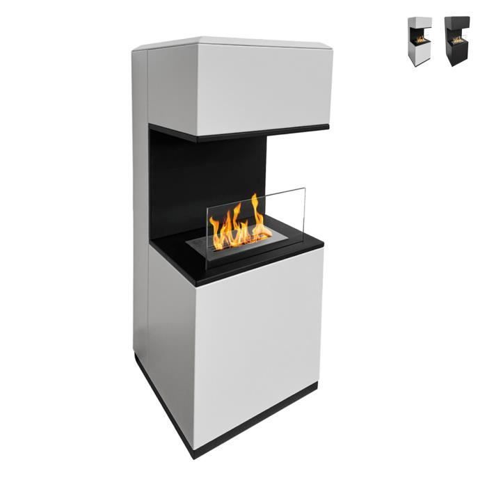 Chimenea de bioetanol - DIVINA FIRE - Oslo - Acero - Blanco - 100 cm de altura