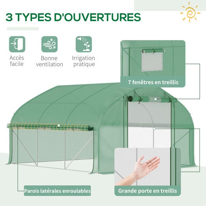Serre de jardin tunnel - Outsunny - 10,4 m² - porte zippée enroulable fenêtres en maille - anti-UV - 350 x 300 x 200 cm - vert