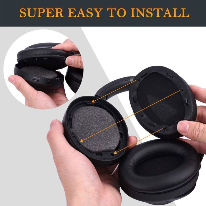 SOULWIT Foam Cushion Headphone Pads for Sony WH-1000XM3 (WH1000XM3) Over-Ear - Black