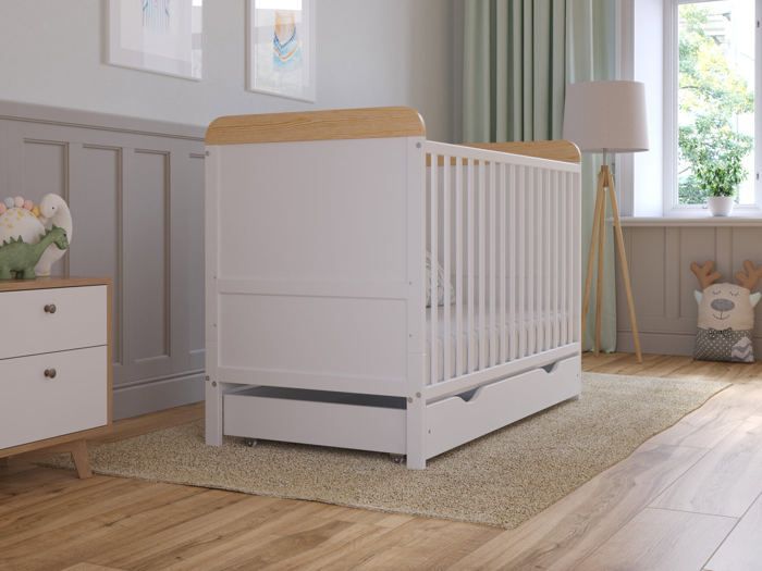 Cuna convertible con colchón - Cuna con cajón 120x60 cm Madera, Pino-Blanco
