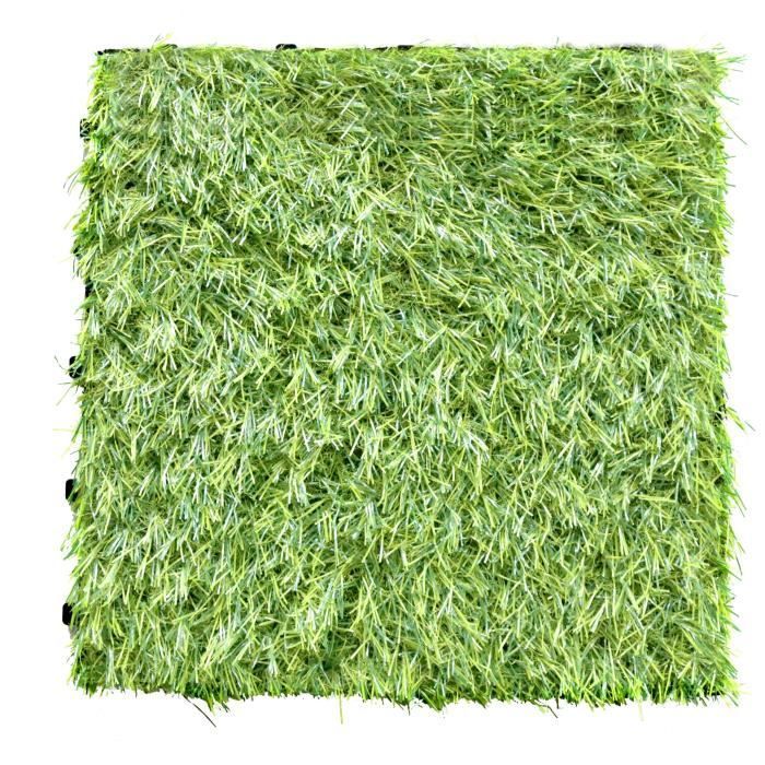 Baldosas de césped sintético con sistema de fijación mediante clip - GARDENMOOD - Paquete de 10 - 30x30x2,4cm - Verde