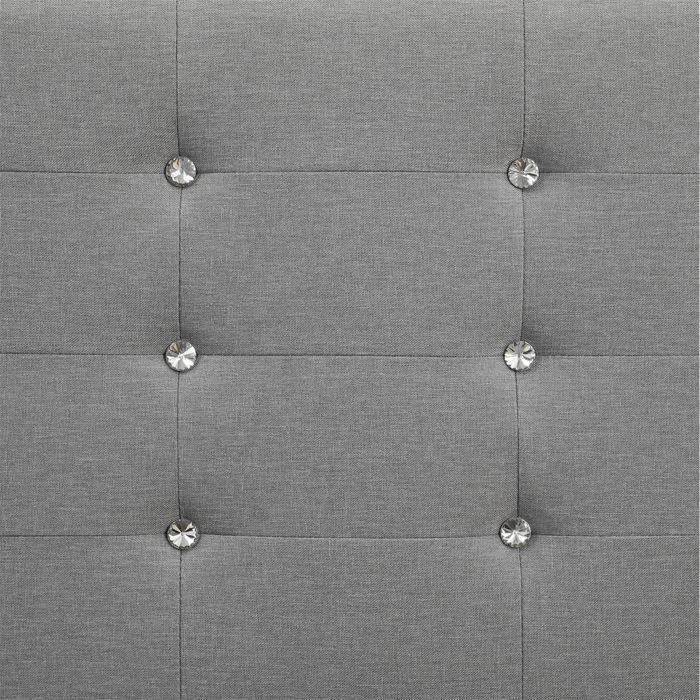 JOLIEN eenpersoonsbed voor volwassenen met lattenbodem van 120x190 cm, geschikt voor 1,5 persoon, hoofd- en voeteneinde bekleed met strass-steentjes, in grijze stof.