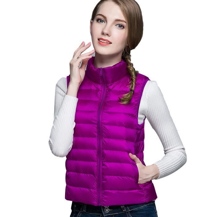 El chaleco acolchado ligero de plumas para mujer es ligero, cálido y moderno.