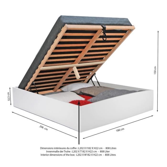 Cama con almacenamiento BILBAO de 180x200 cm + somier de láminas / blanca