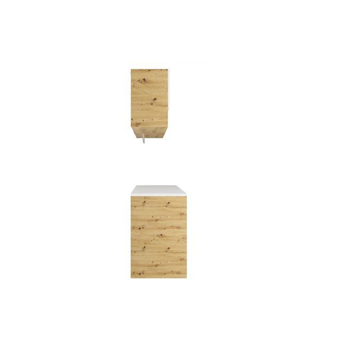 Mueble de lavandería para lavadora con encimera - 182 cm de ancho - Blanco y natural claro - NATAJI