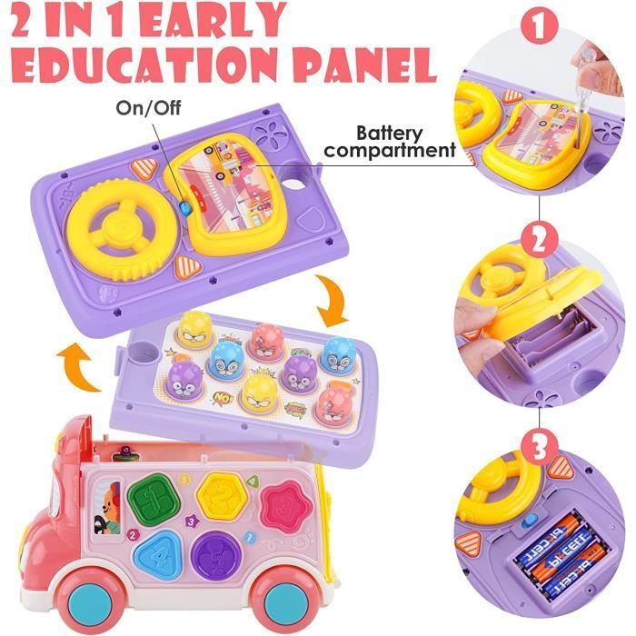 Jouet Camion Musicaux 8 en 1, Jeu de La Taupe, Jouet à Tirer Trieuse de Formes, Jouets D'activité pour Enfant Garçon Fille 1 2 3 Ans