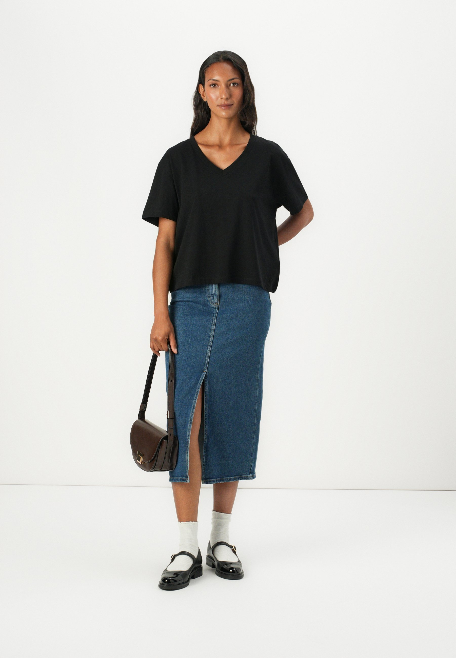TOM TAILOR DENIM BOXY V-HALS T-shirt - Basic T-shirt - diepzwart