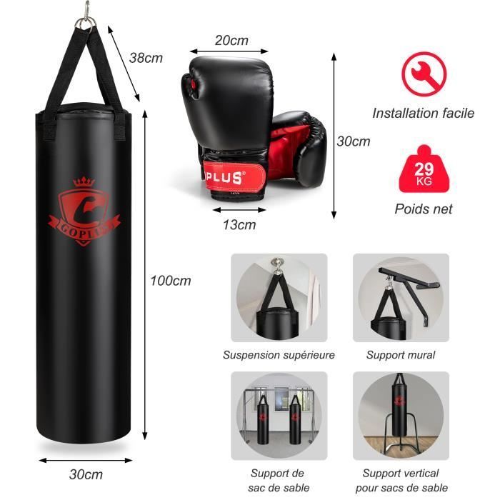 Saco de boxeo relleno COSTWAY, Ø30cm 28.5kg - Guantes de boxeo - Vendas protectoras para las manos - Bolsa de almacenamiento - para Karate, Taekwondo, Muay Thai