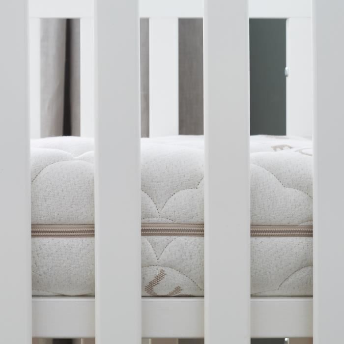 Matelas Bébé Coton Bio - P'TIT LIT - 60x120 cm - Blanc - 12 cm d'épaisseur - Confort optimal