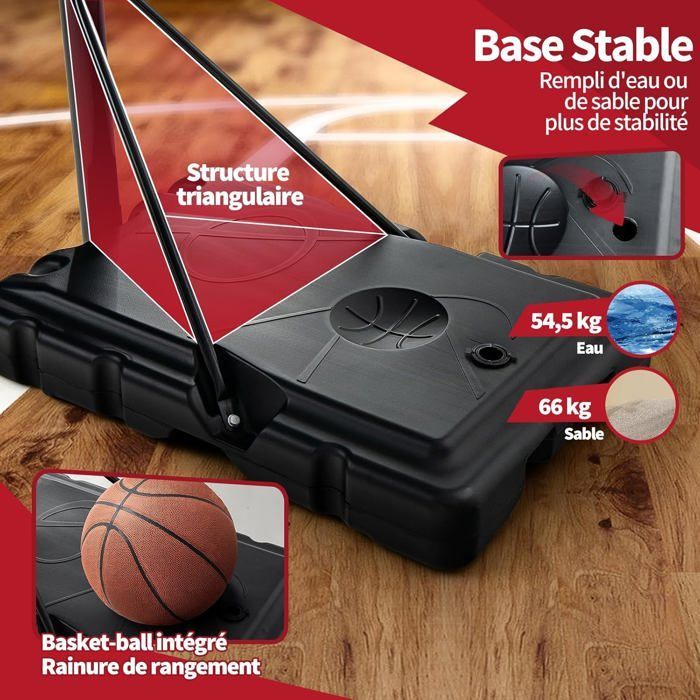 Aro de baloncesto independiente COSTWAY de 130-305 cm de altura ajustable con red de nailon, tablero irrompible, 2 ruedas y poste metálico.
