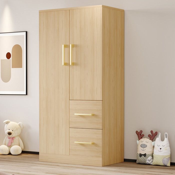 Armario 70x40x135cm - MODERNLUXE - 2 puertas y 2 cajones - Con compartimentos de almacenamiento - Natural