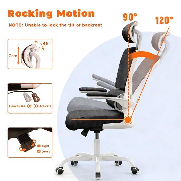 Silla de oficina BIGZZIA con reposabrazos, ruedas, reposacabezas y soporte lumbar, altura regulable, color blanco.