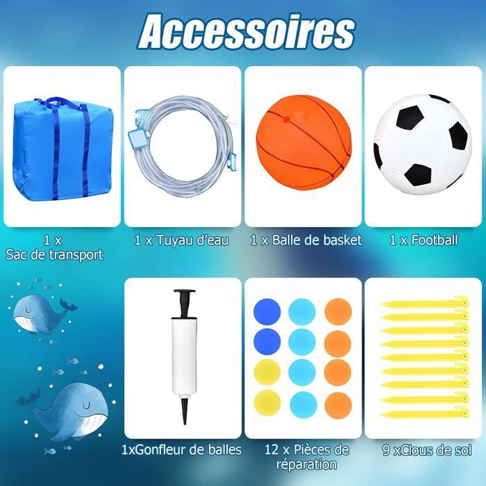 GIANTEX Château Gonflable Foot avec Toboggan et Pistolet à Eau,Aire de Jeux Aquatique avec Divertissements Multiples