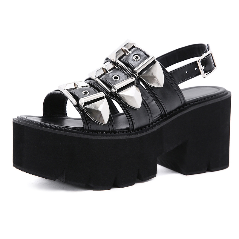 Sandales compensées à semelle épaisse, style gladiateur, avec boucle métallique et talon compensé, pour femme, été 2021-3
