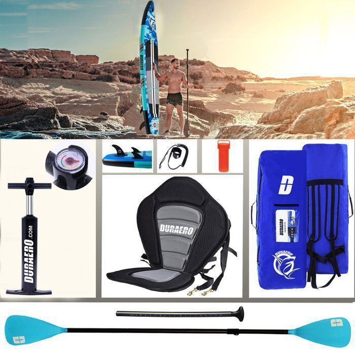 Planche de stand up paddle gonflable,  accessoires complets, camouflage bleu