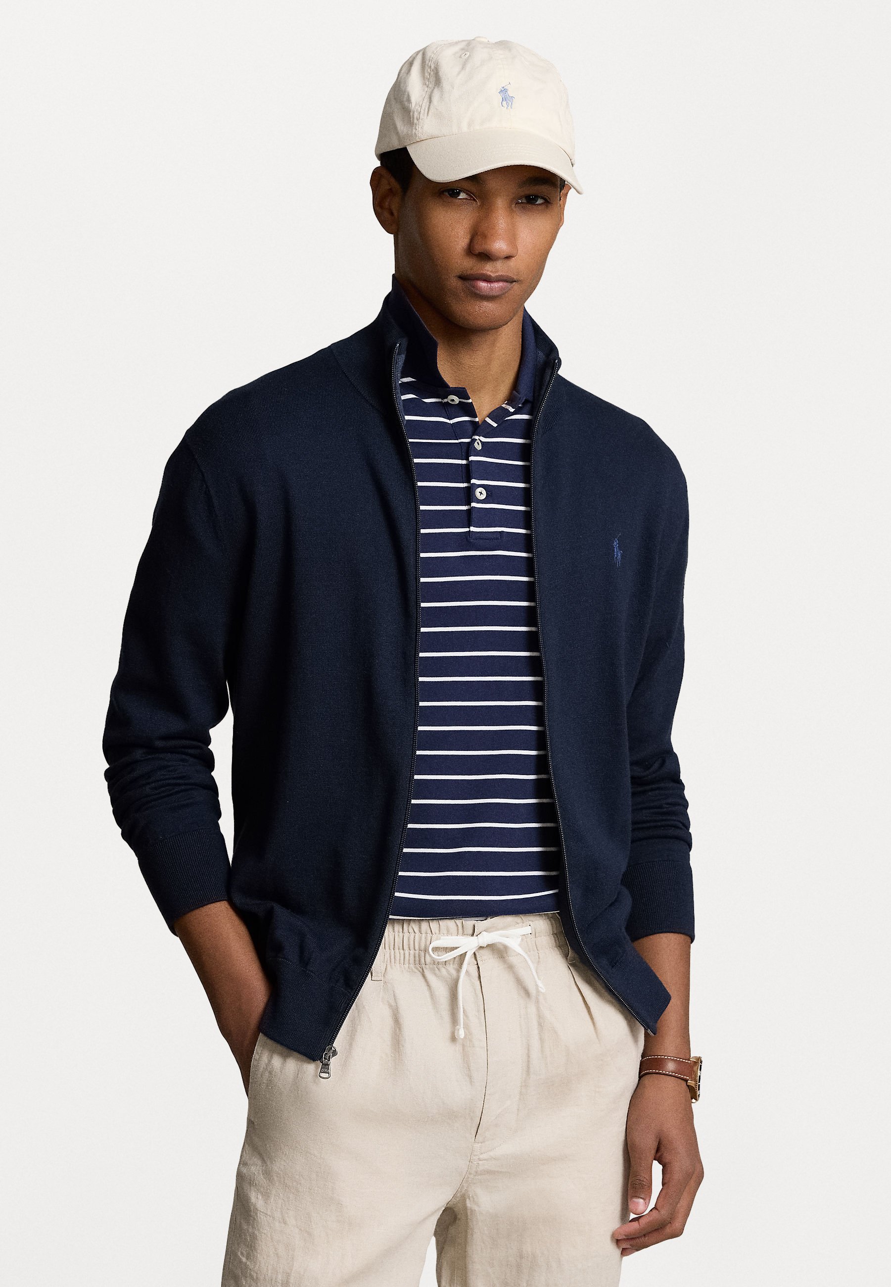 Cardigan Polo Ralph Lauren in cotone con zip intera - blu navy/blu invernale