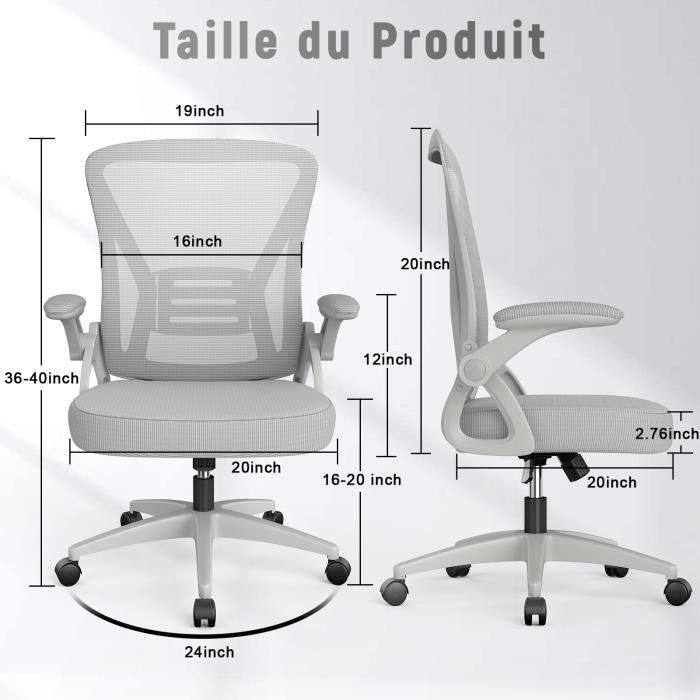 Bureaustoel - Ergonomische zitting van rotan - Fauteuil met 90° inklapbare armleuningen - Lendensteun - In hoogte verstelbaar