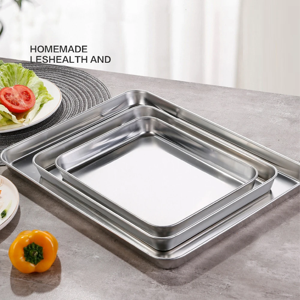Plateau de service rectangulaire en acier inoxydable pour la cuisine, idéal pour les saucisses, les nouilles et les fruits. Assiette de table en métal pour restaurants et hôtels.