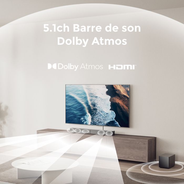 ULTIMEA Barre de son Poseidon M60 Boom - Système de Barre de Son 5.1ch Dolby Atmos avec Caisson de basses - 340W