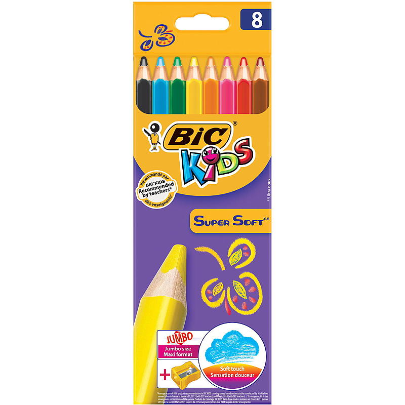 Crayons de couleur BIC Kids Evolution Supersoft, paquet de 8