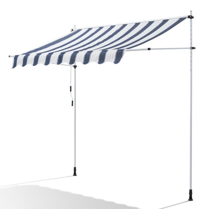 Canopée Store Banne Manuel 300 x 150 cm - Auvent de Terrasse sans Perçage -  Réglable avec Manivelle - Bleu et Blanc