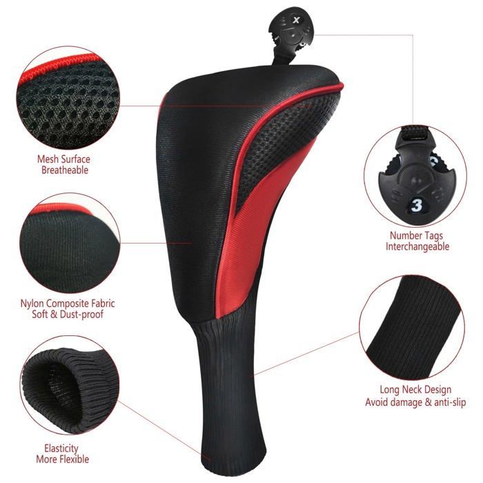Fundas para palos de golf para maderas de calle, driver e híbrido, con etiquetas numeradas intercambiables y collar de malla largo,
