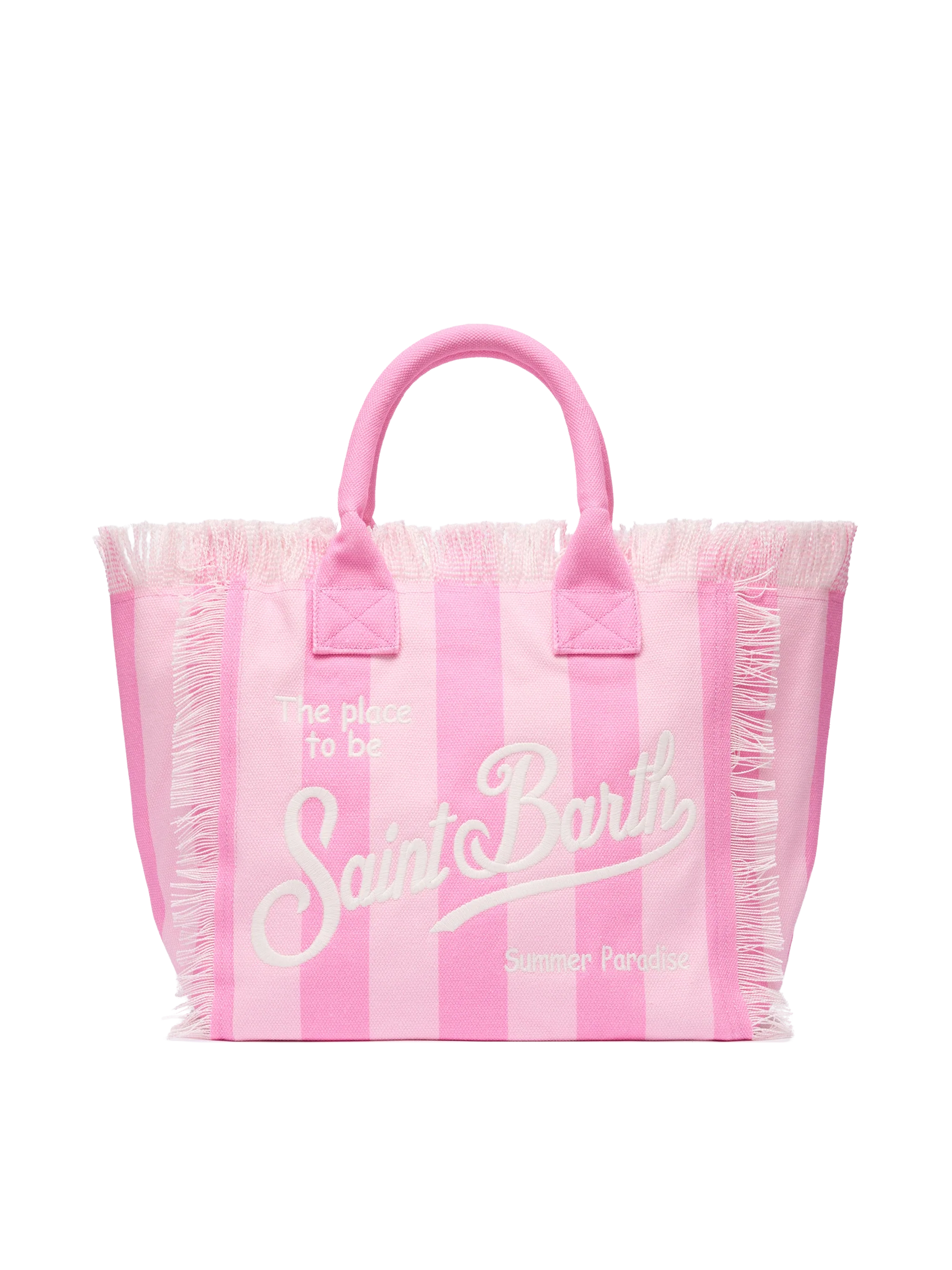 Borsa a spalla Vanity in canvas di cotone con stampa a righe rosa