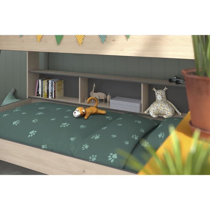PARISOT Lits superposés enfant - Décor Chêne Jackson et Gris Ombre - Sommiers inclus - 2 x 90 x 200 cm - JIM