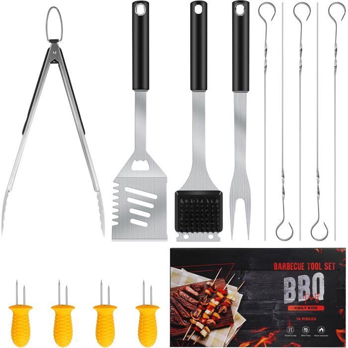 Accesorios de acero inoxidable para barbacoa - FEBEST - Espátula 4 en 1 - Tenedor - Pinzas para barbacoa - Brochetas